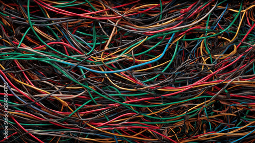 Jumbled wire tangle tangled cable mess multicolored electric wire abstract wire background chaotic line pattern colorful cable bundle cluttered wiring texture close up cable knot
