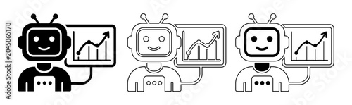 Ai financial analysis icons set robot with stock market graph display vector illustration for data science and investment concepts