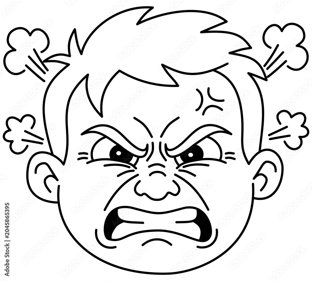 Fototapeta premium Furious and Angry Boy Face Line Art Vector Illustration