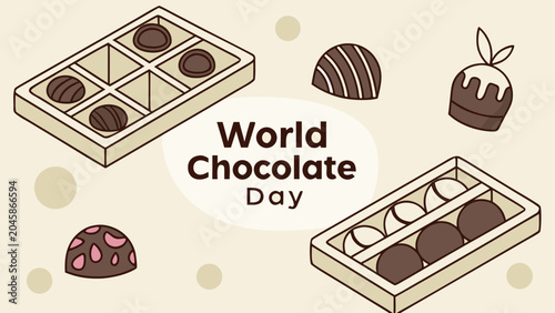 Chocolate treats, World Chocolate Day, brown sweets, dessert icons, vector chocolates