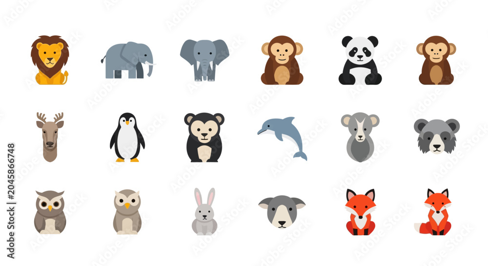 Fototapeta premium Cute Animal Icons Set