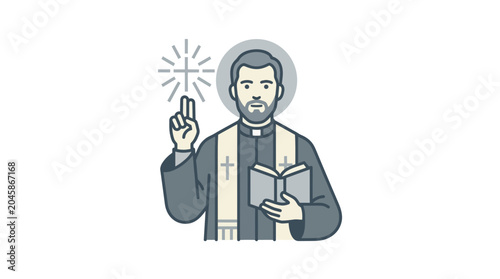 Fotografía Priest Blessing With Book, Clergy Icon, Religious Symbol, Christian Faith