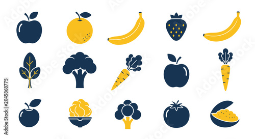 Foto Collection of fruit and vegetable icons.