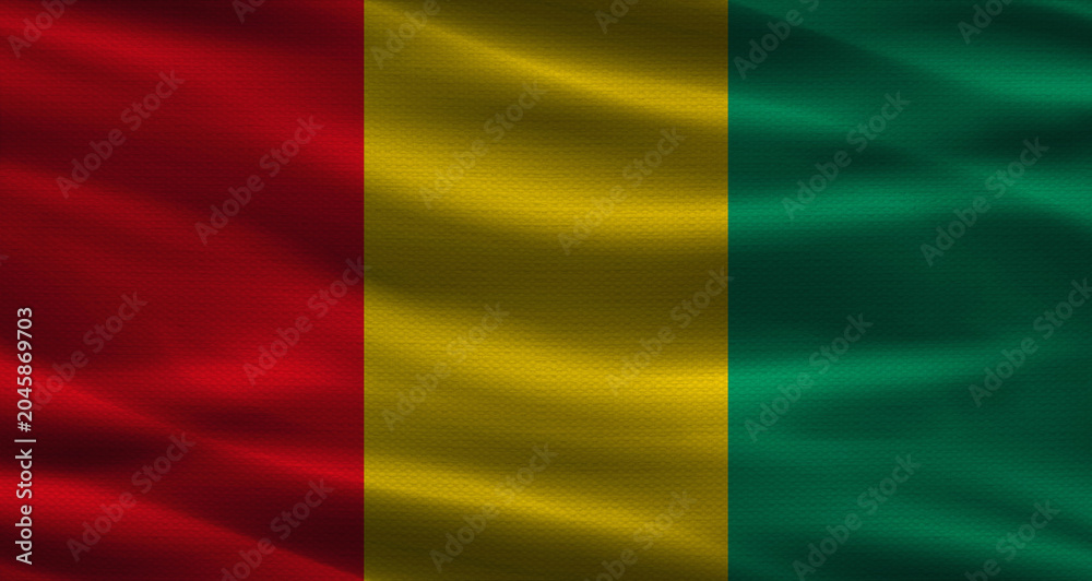 Obraz premium Guinean flag with fabric texture. Realistic flag of Guinea waving