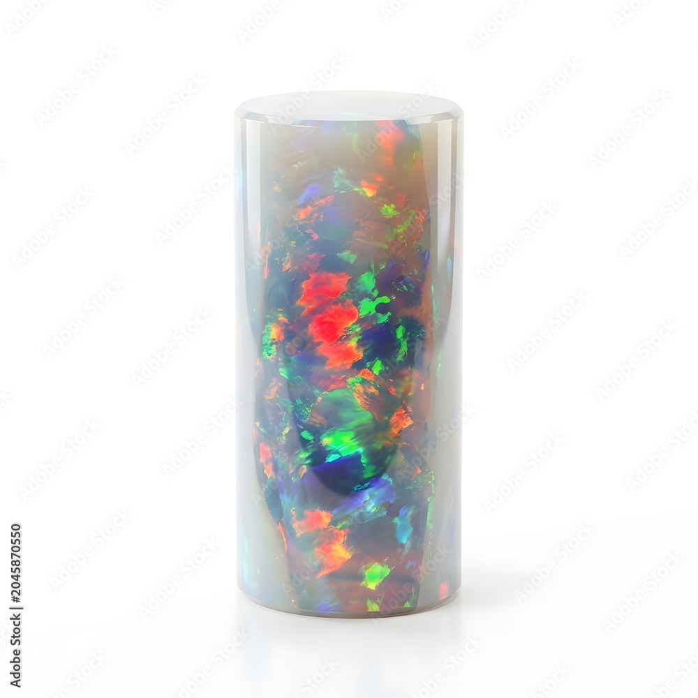 Fototapeta premium Polished opal cylinder showcasing colorful neuromorphic network patterns