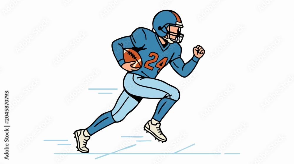 Fototapeta premium American Football Player Running with Ball, Vector Illustration