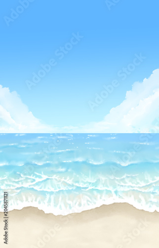 Foto 爽やかな海と青空と砂浜の背景イラスト