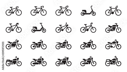 Fotografía Assorted collection of motorcycle, scooter and bicycle vector silhouettes