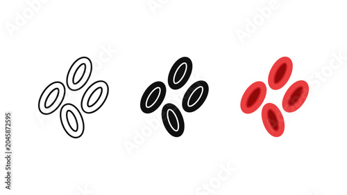 Bild auf Leinwand Red blood cells icon set in different visual styles with hemoglobin medicine cir
