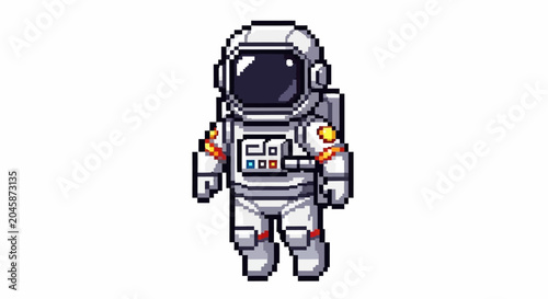 Tableau sur toile Pixel Art Astronaut, Retro Space Explorer Character, White Suit, Isolated