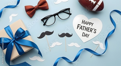 Father's day celebration gift bowtie mustache props american football