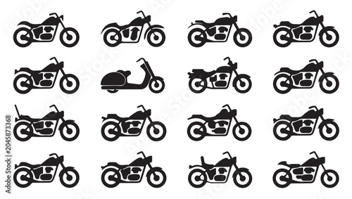 Quadro su tela Series of classic cruiser motorcycle silhouettes isolated on a transparent background set