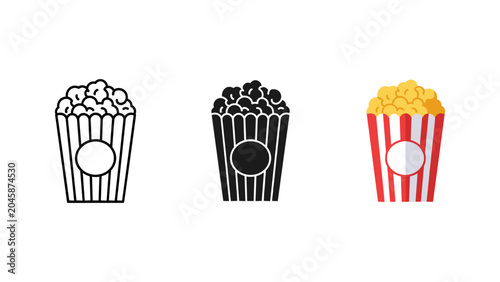 Photography Popcorn bucket set in outline silhouette and color styles with container junkfoo