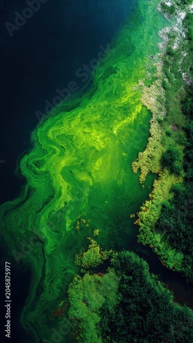 Aerial View of Algae Bloom in Water
