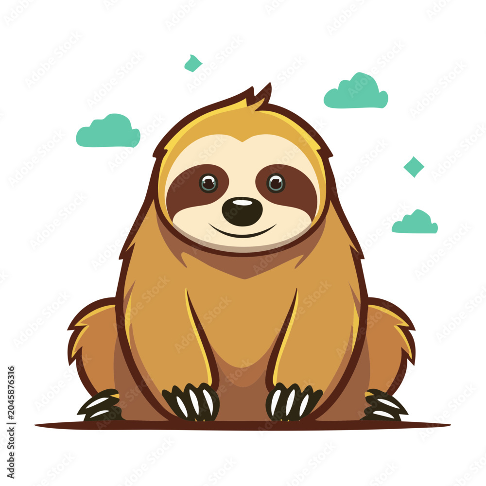 Fototapeta premium Cute cartoon sloth sitting with clouds