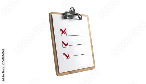 A clipboard with a checklist marked with red checkmarks sits against a black background.