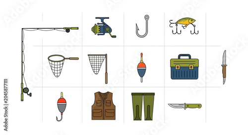 Canvastavla Fishing Gear Icons Collection