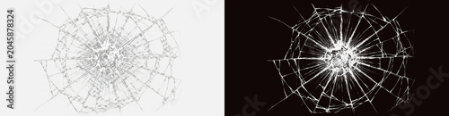Photos Shattered window glass with dense spiderweb impact fracture isolated on transpar