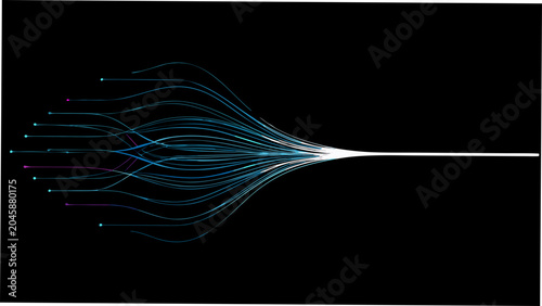 Foto Abstract lines converging to a point vector illustration on black background