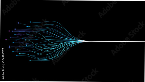 Принти на полотні Abstract lines converging to a single white line on black background