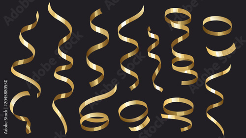 Quadro em tela Golden Curly Ribbons A Vector Illustration Against A Dark Background