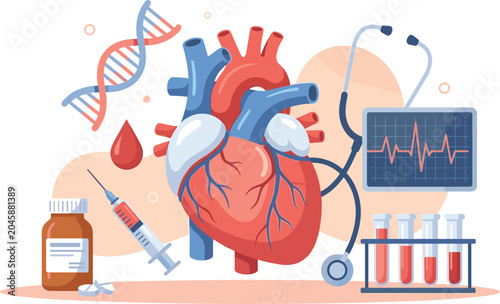 фотографія Cardiovascular health concept featuring anatomical human heart with stethoscope,