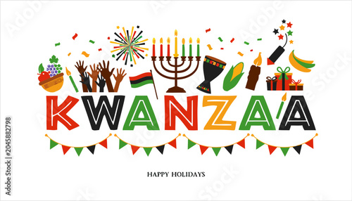 Kwanzaa Celebration Greeting Card Design with Traditional Symbols and Festive Elements