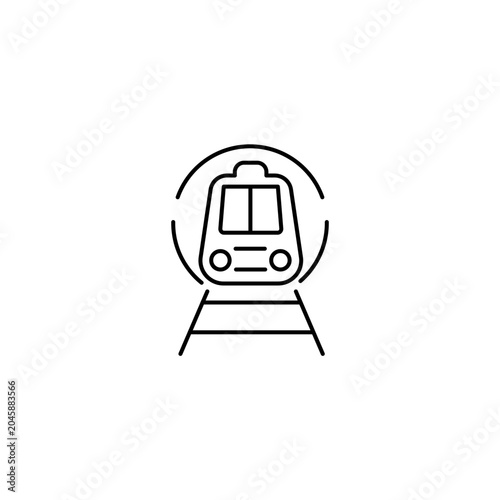 Subway train front view icon with railway track and tunnel Outline Transparent background Editable Stroke