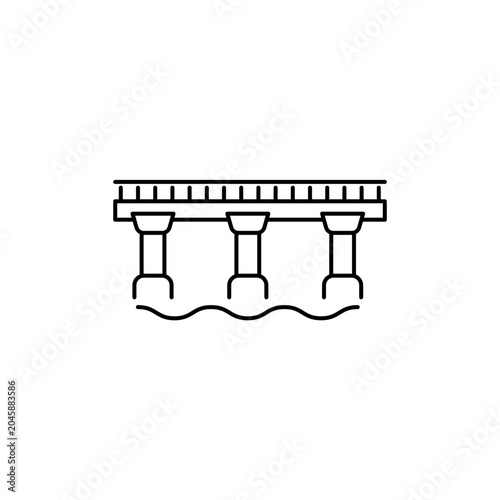 Concrete bridge over water icon with pillars and river wave Outline Transparent background Editable Stroke