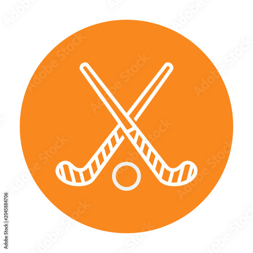 Photography Vector of crossed hockey sticks and a puck in an orange circle