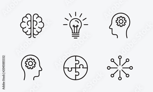  WebBrainstorming web icons in line style. Brain, idea, smart, creativity, skill, collection.
