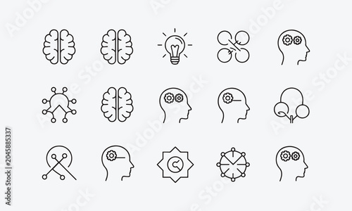  WebBrainstorming web icons in line style. Brain, idea, smart, creativity, skill, collection.