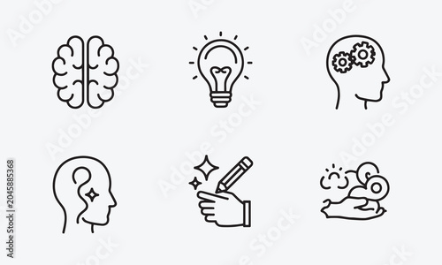 WebBrainstorming web icons in line style. Brain, idea, smart, creativity, skill, collection