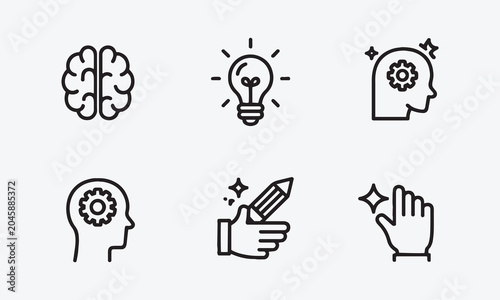 WebBrainstorming web icons in line style. Brain, idea, smart, creativity, skill, collection