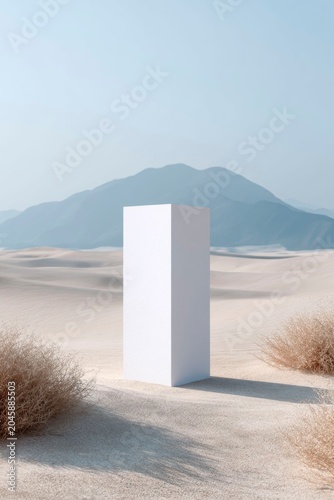 white rectangular stand in the desert
