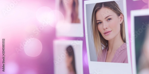 a pink photo wall with photos of beautiful blonde women in neon pink hue