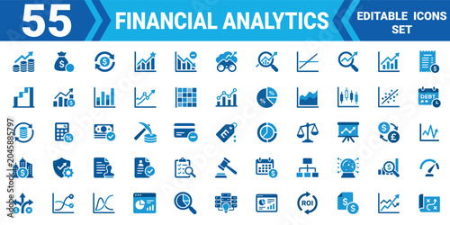 Financial analytics icon set collection 55 editable vector illustrations for data investment