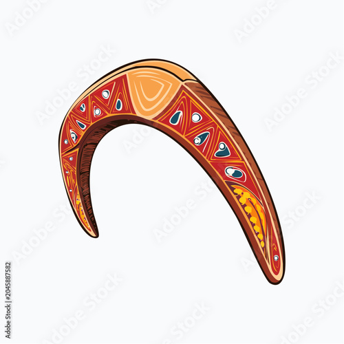 Traditional Aboriginal Boomerang with Tribal Patterns