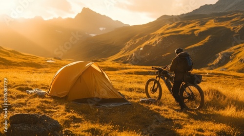 Mountain Bike Camping Adventure at Sunset