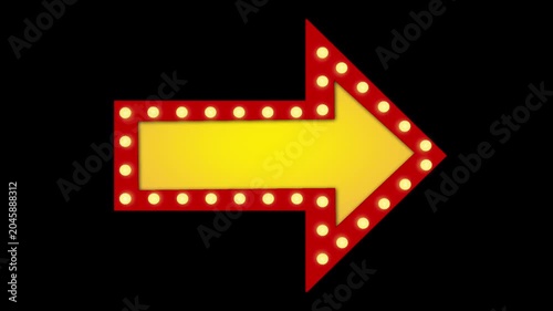 Vintage marquee arrow sign with blinking chase lights on black and green screen backgrounds.