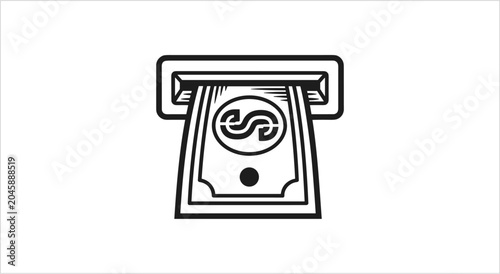 Photos ATM machine dispensing money icon simple line art.