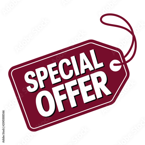 Red special offer tag with twine vector illustration isolated on transparent background for marketing sale promotion banner design.