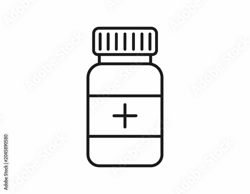Medicine Bottle Outline Icon for Healthcare and Pharmacy