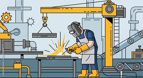 Man wearing protective gear welding metal.