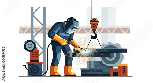 Man wearing protective gear welding metal.