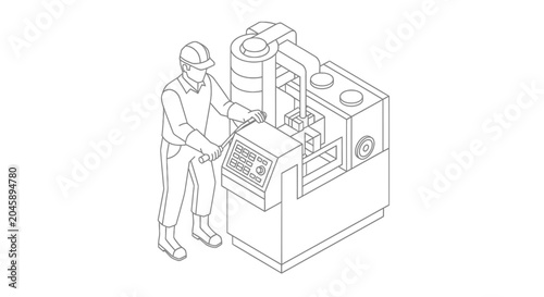 Man working with industrial machine tool.