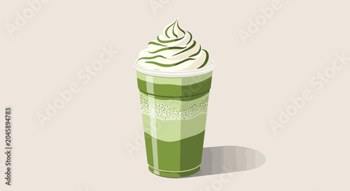 Matcha green tea drink with whipped cream.