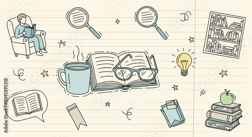 Hand Drawn Reading and Education Doodle Set