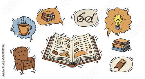 Hand Drawn Reading and Relaxation Concept Elements
