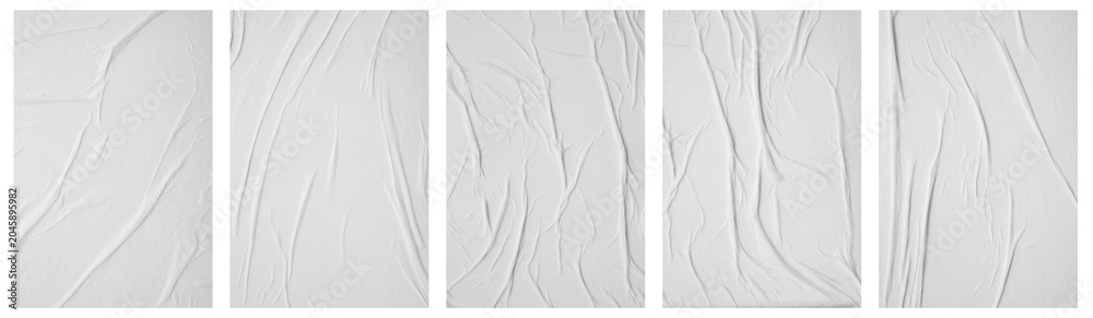 Fototapeta premium Blank white crumpled and creased paper poster texture set isolated on white background